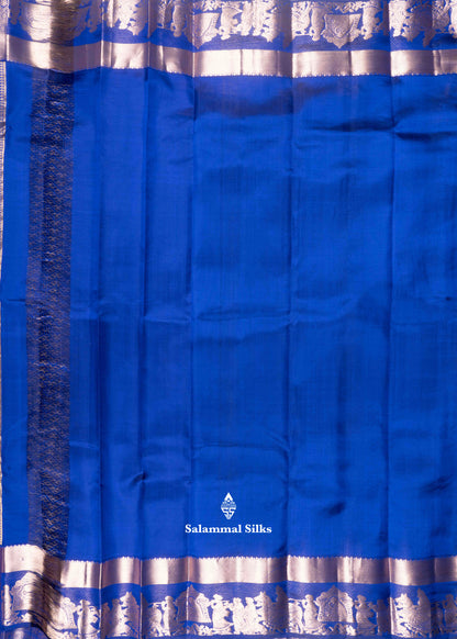 Royal Blue Kanjivaram Pure Silk Saree with Pallakku Border and Plain Blouse