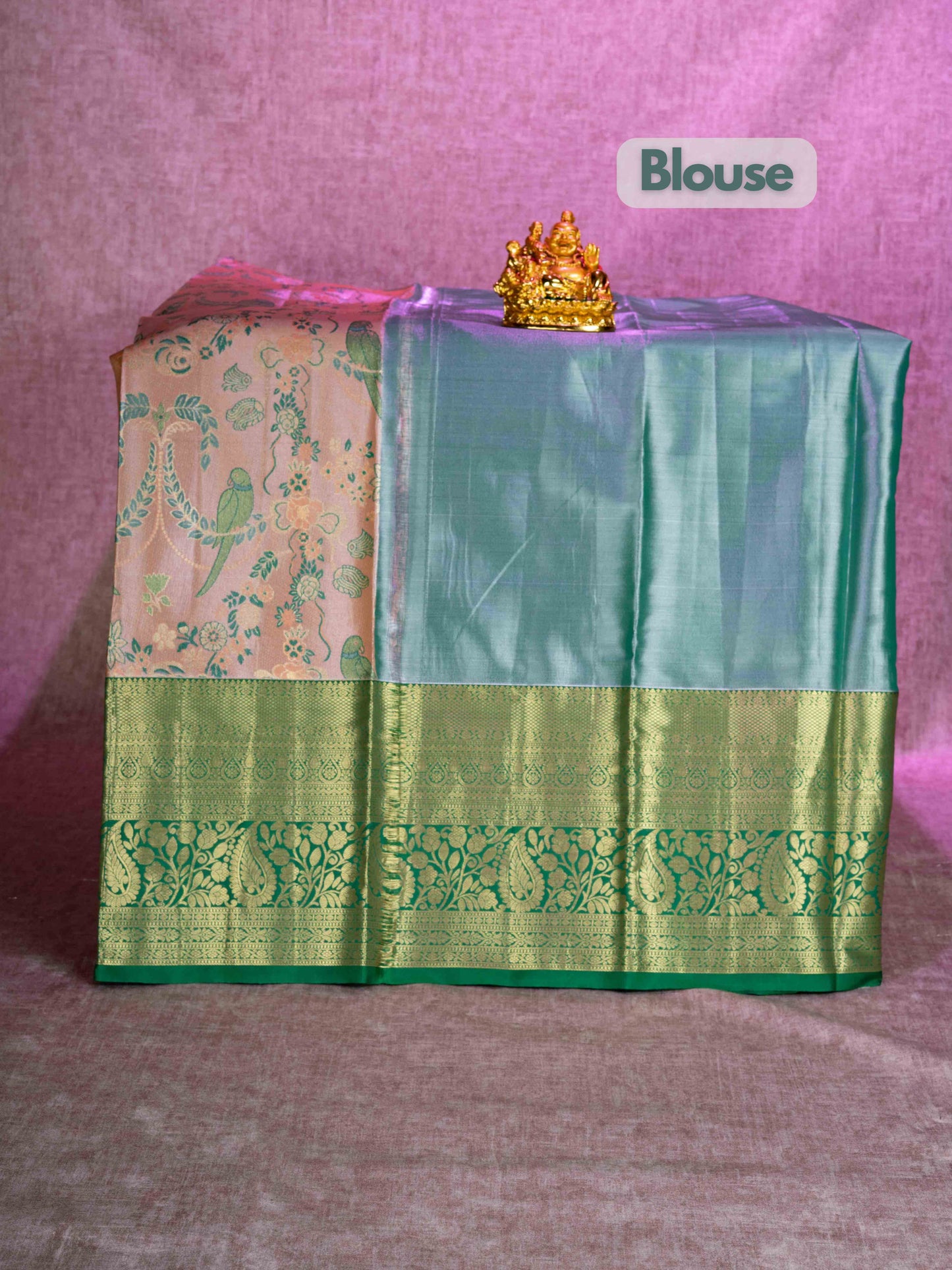 Mix Pattu Pavadai (Sandal) With Green Blouse 44"