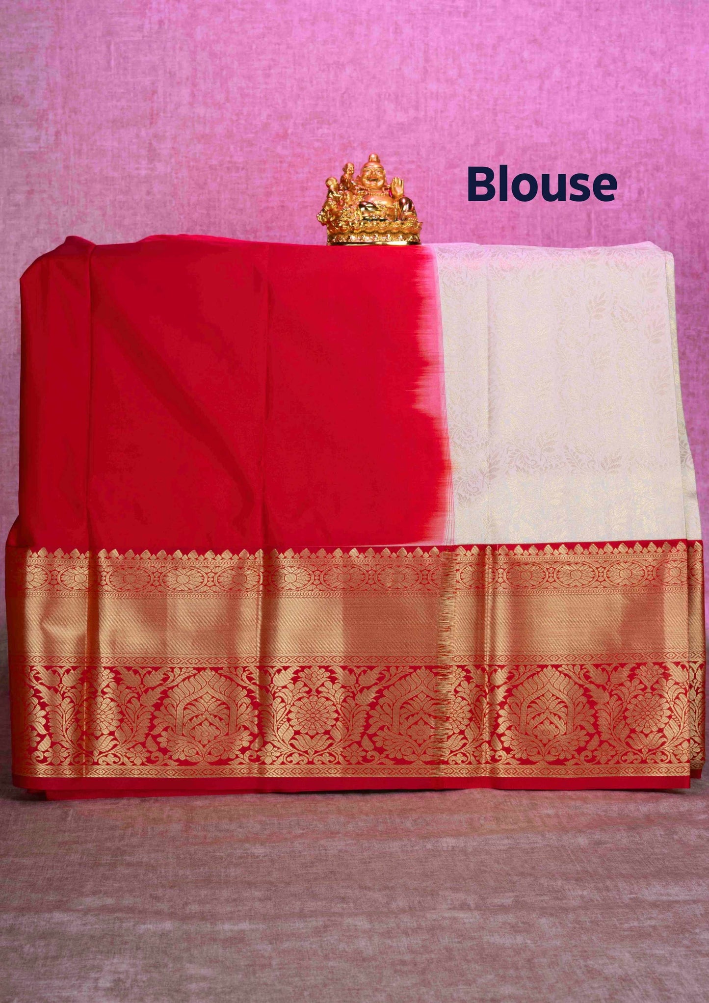 Mix Silk Pattu Pavadai ( Half White ) With Red Blouse  44"