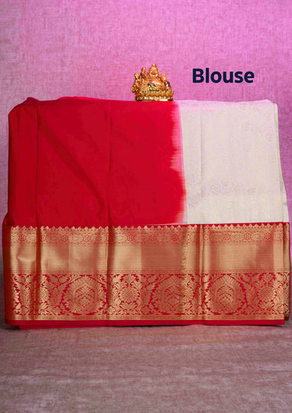 Mix Silk Pattu Pavadai ( Half White ) With Red Blouse  44"