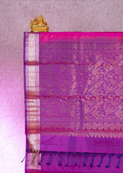 Kanjivaram Pink Pure Silk Saree With Violet Blouse