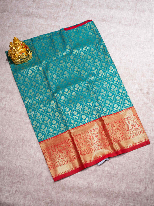 Mix Pattu Pavadai (Peacock Green) With Red Blouse 27"