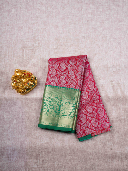 Mix Pattu Pavadai ( Pink Colur ) With Green Blouse 27"