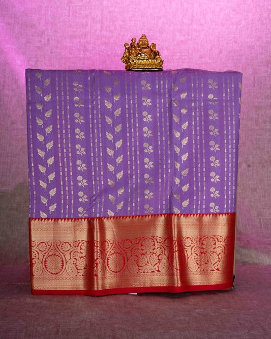 Mix Pattu Pavadai ( Lavender ) With Red Blouse 36"