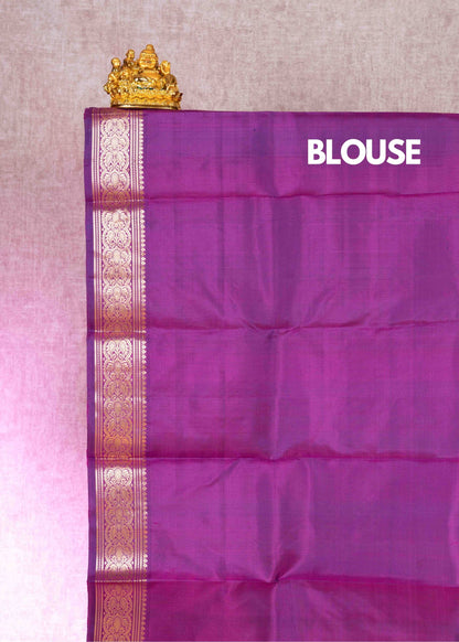 Kanjivaram Pink Pure Silk Saree With Violet Blouse