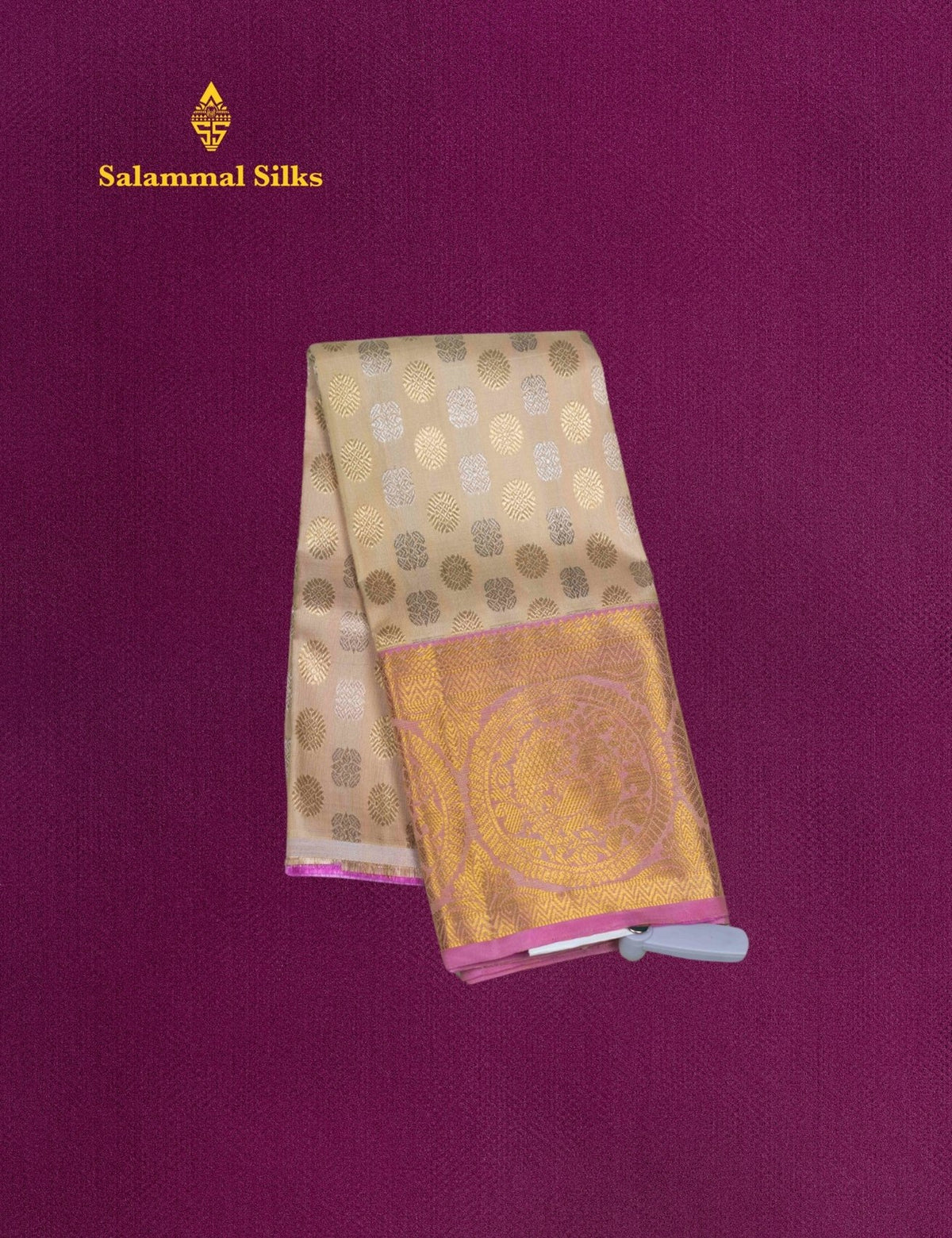 Pure Silk Pattu Pavadai (Cream Sandal ) With Baby Pink Blouse 18"