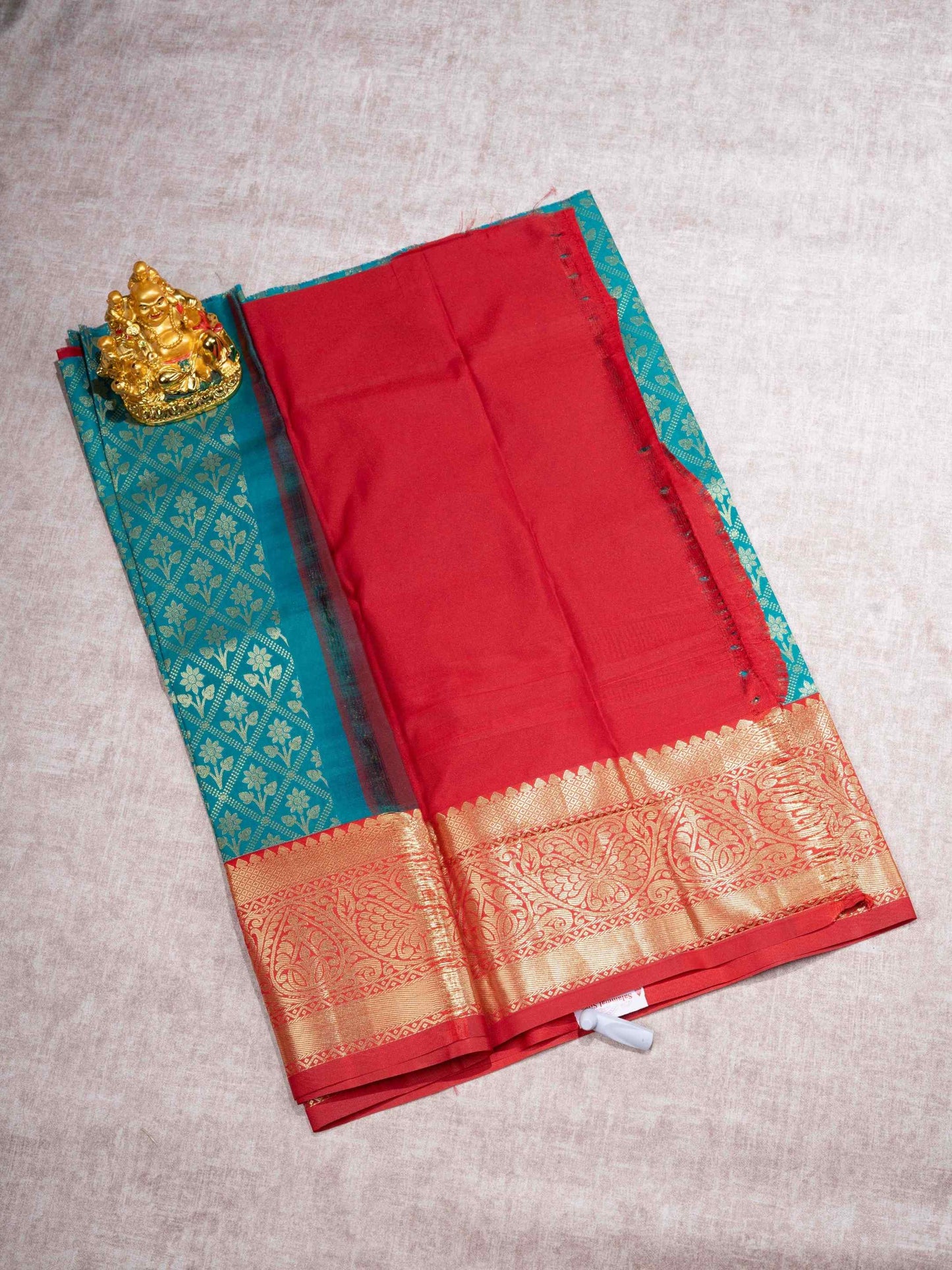 Mix Pattu Pavadai (Peacock Green) With Red Blouse 27"