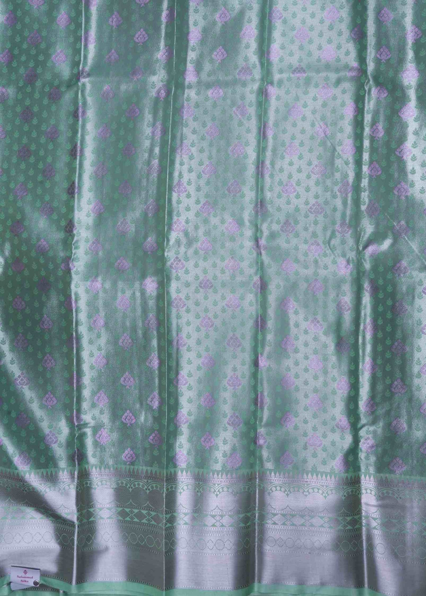 Cream Green Tissue Beautiful Semi Silk Saree With Blouse