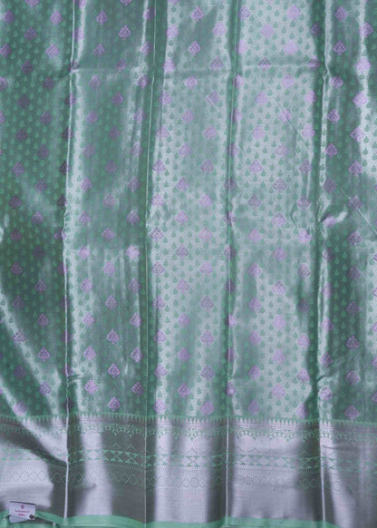 Cream Green Tissue Beautiful Semi Silk Saree With Blouse