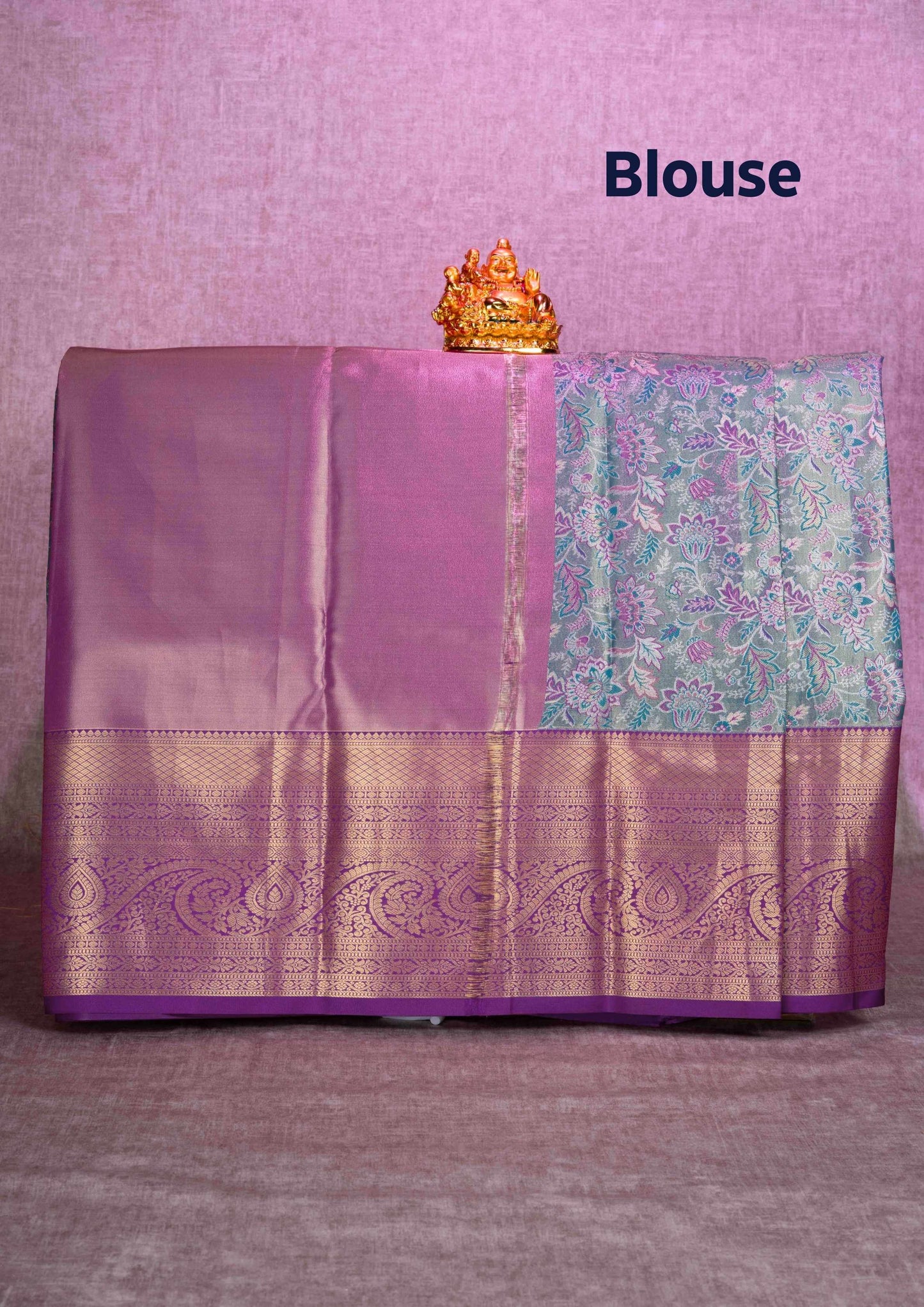 Mix Silk Pattu Pavadai ( Neon Green ) With Violet Blouse  44"