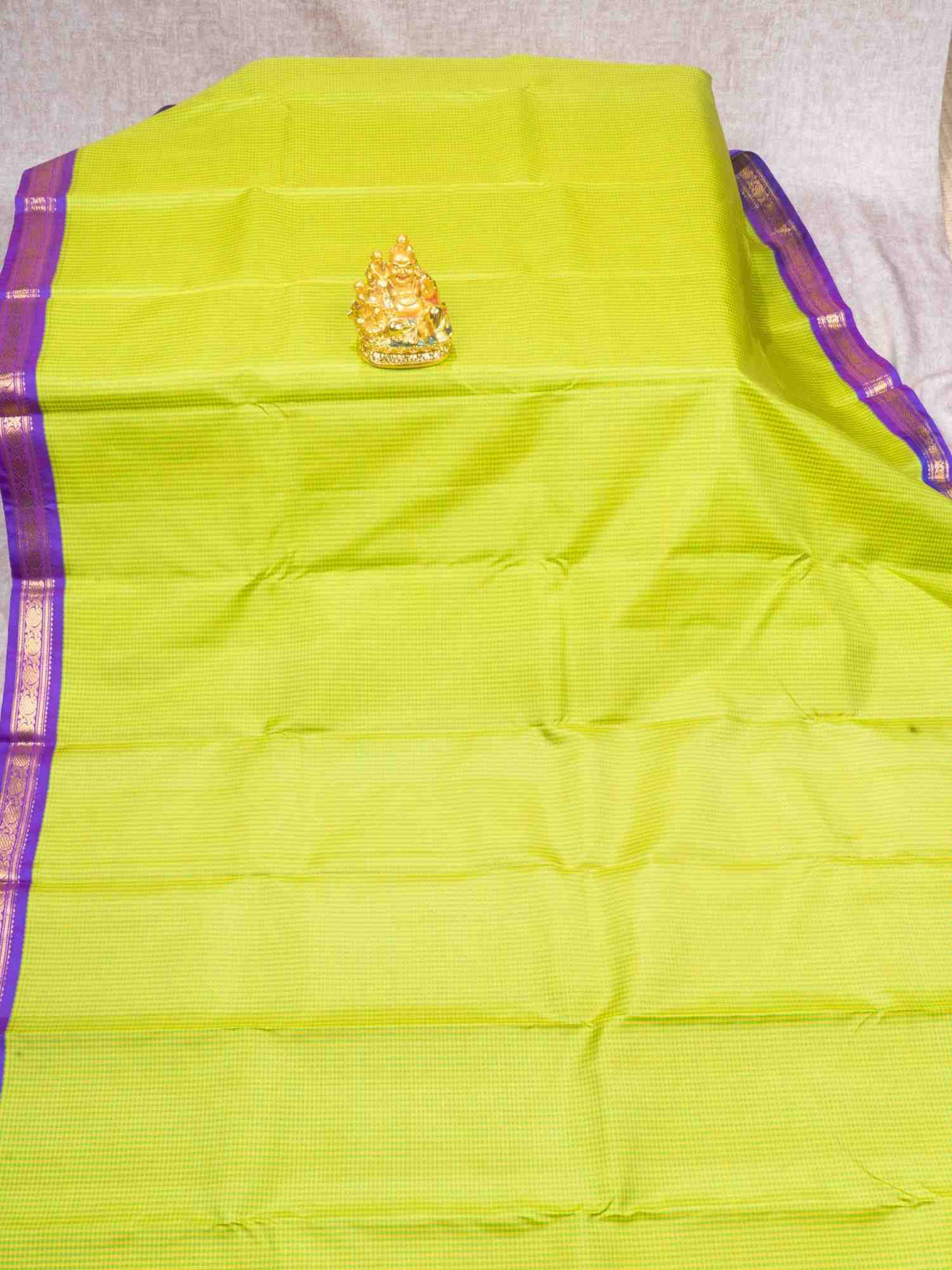 Green & Yellow Petty Checks Kanjivaram Pure silk Saree with Vadamalli Blouse