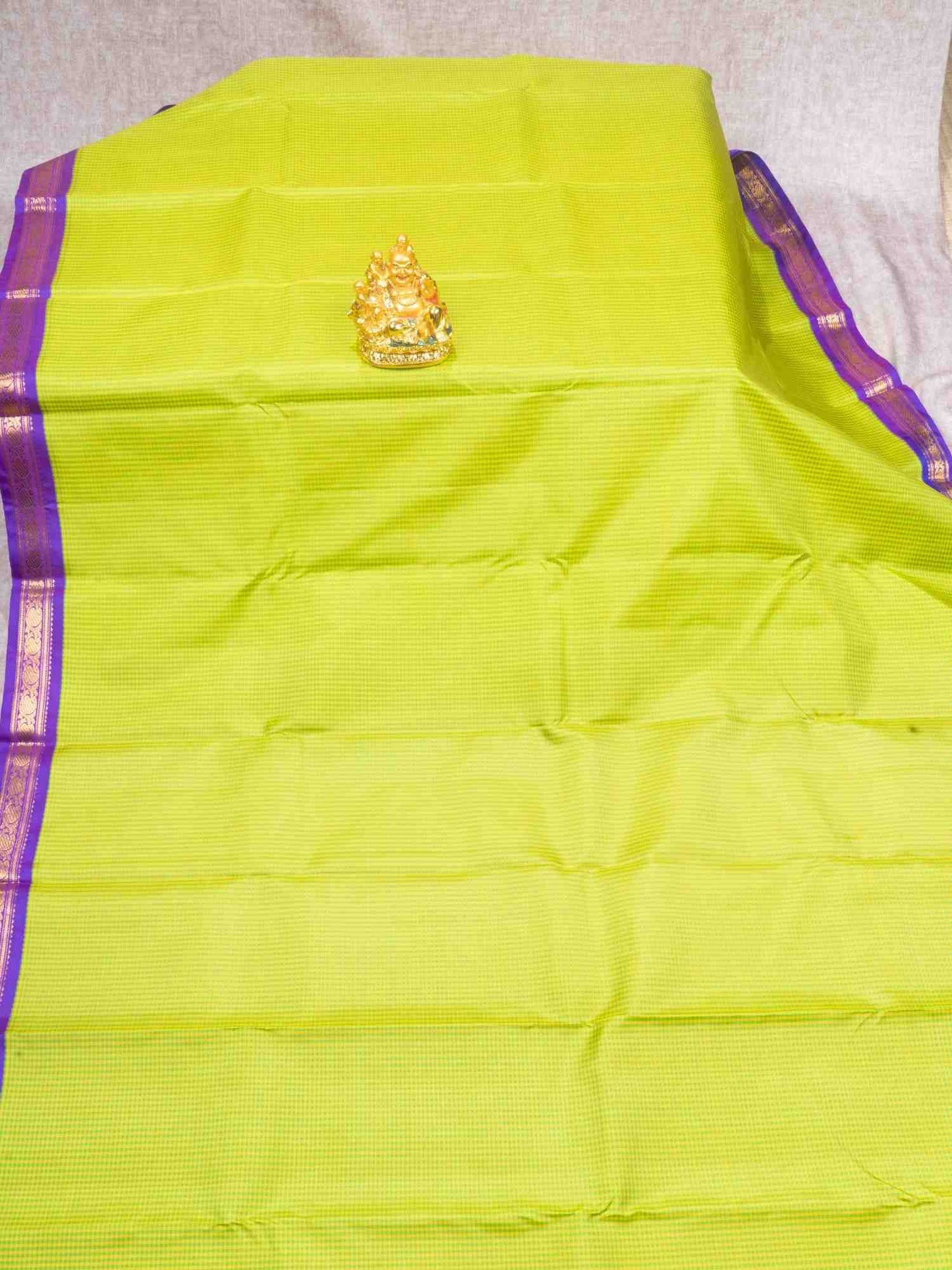 Green & Yellow Petty Checks Kanjivaram Pure silk Saree with Vadamalli Blouse