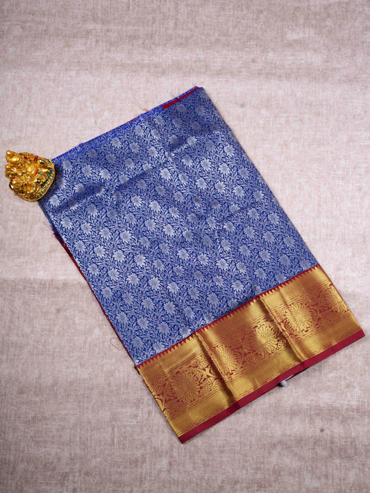 Mix Pattu Pavadai ( Navy Blue ) With Maroon Blouse 27"