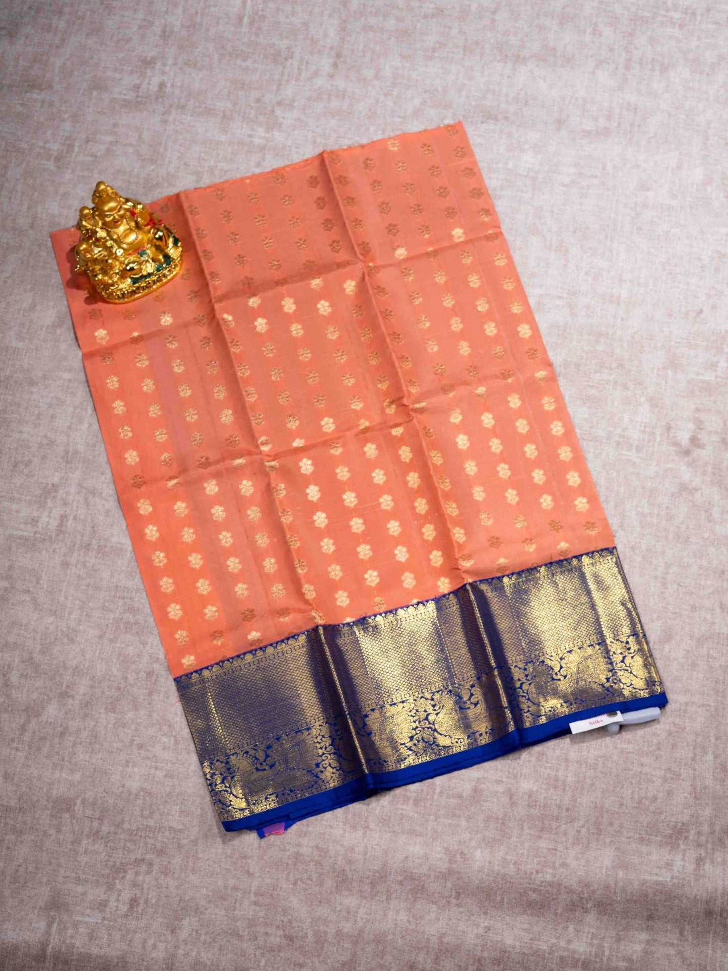 Pure Silk Pattu Pavadai (Peach) With Royal Blue Blouse 27"
