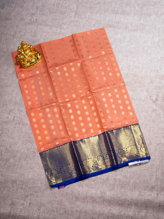 Pure Silk Pattu Pavadai (Peach) With Royal Blue Blouse 27"