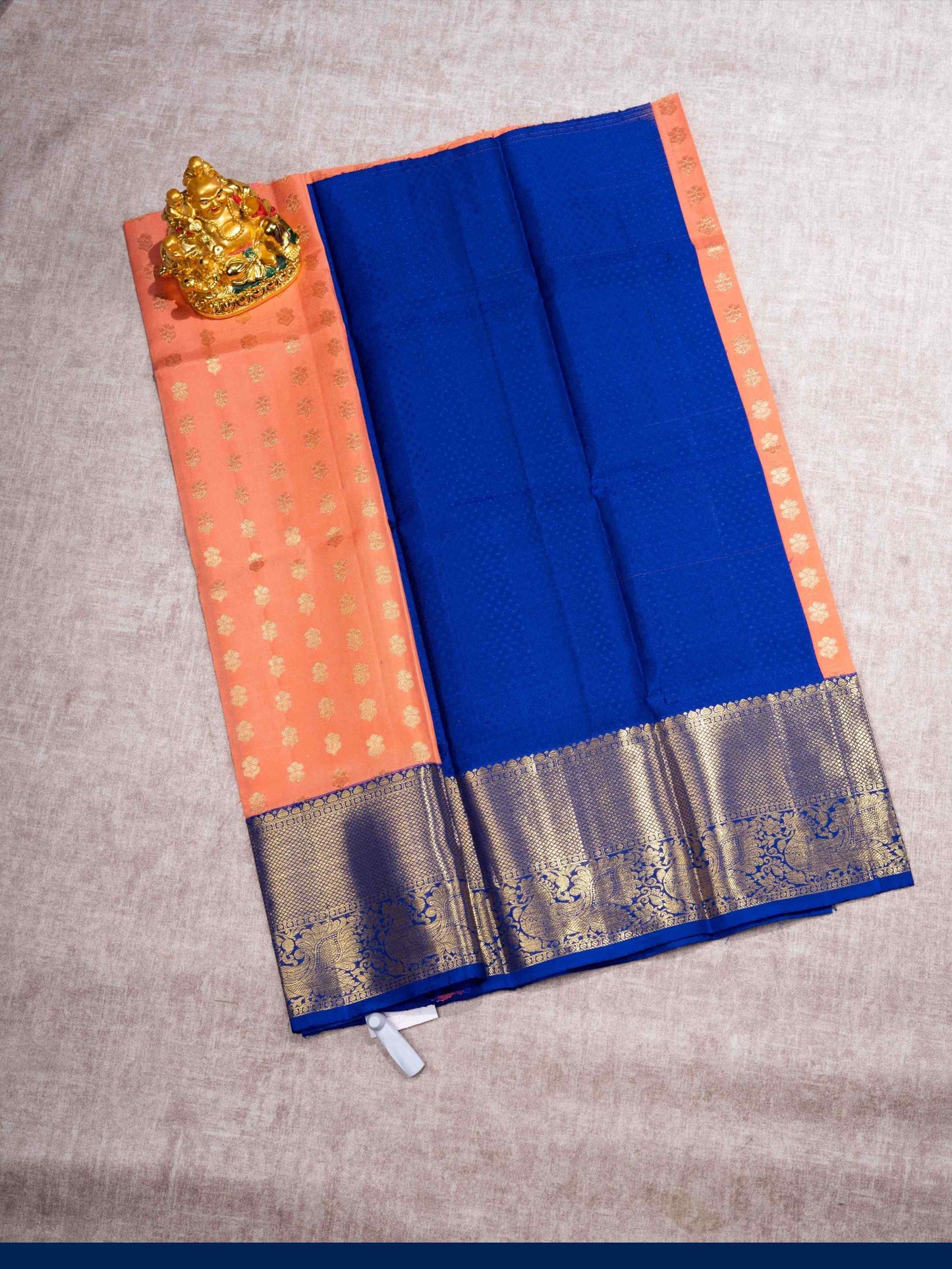 Pure Silk Pattu Pavadai (Peach) With Royal Blue Blouse 27"