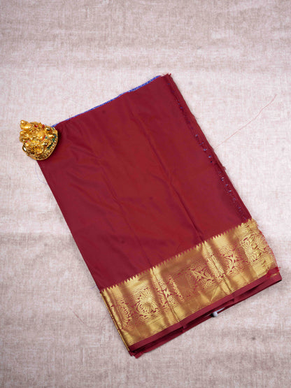 Mix Pattu Pavadai ( Navy Blue ) With Maroon Blouse 27"