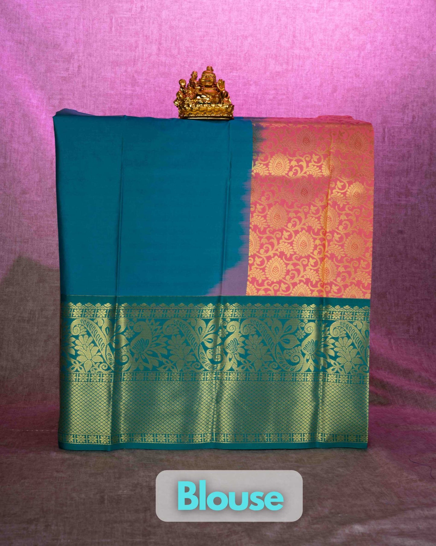 Semi Silk Pattu Pavadai ( Peach ) With Peacock Green Blouse 36"