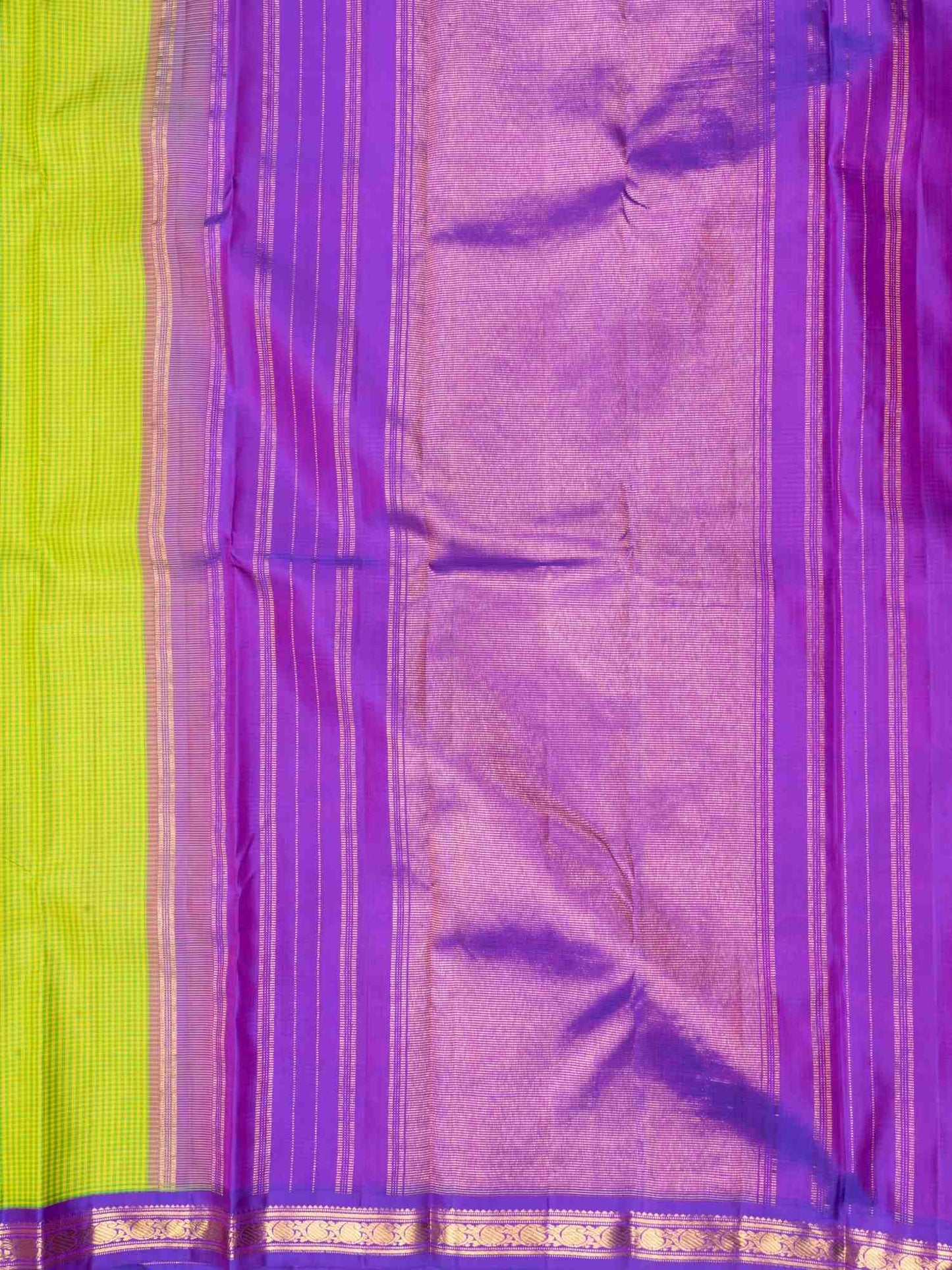 Green & Yellow Petty Checks Kanjivaram Pure silk Saree with Vadamalli Blouse