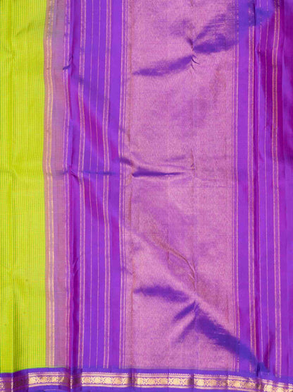 Green & Yellow Petty Checks Kanjivaram Pure silk Saree with Vadamalli Blouse
