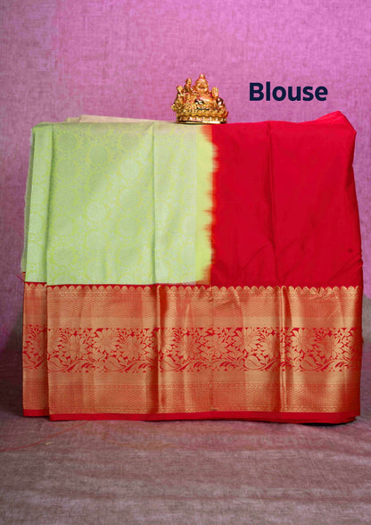 Mix Silk Pattu Pavadai ( Parrot Green ) With Red Blouse  44"