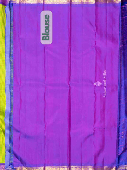 Green & Yellow Petty Checks Kanjivaram Pure silk Saree with Vadamalli Blouse