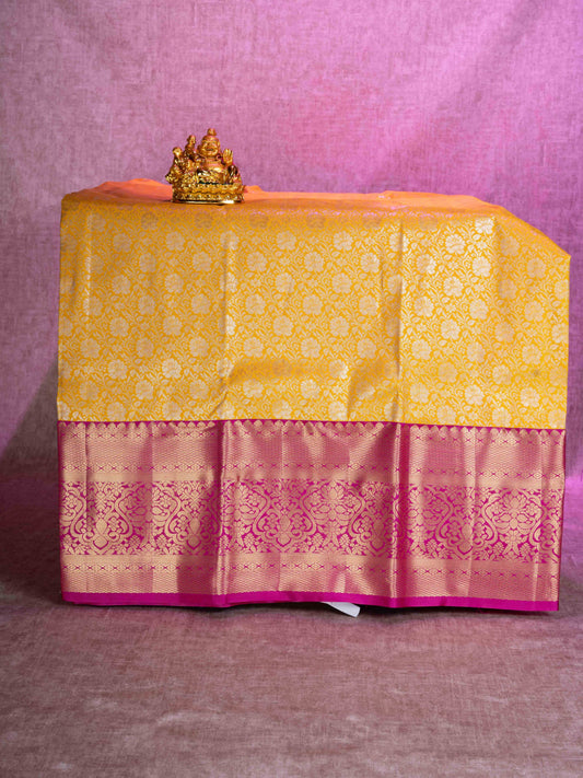Mix Pattu Pavadai (Yellow) With Pink Blouse 44"