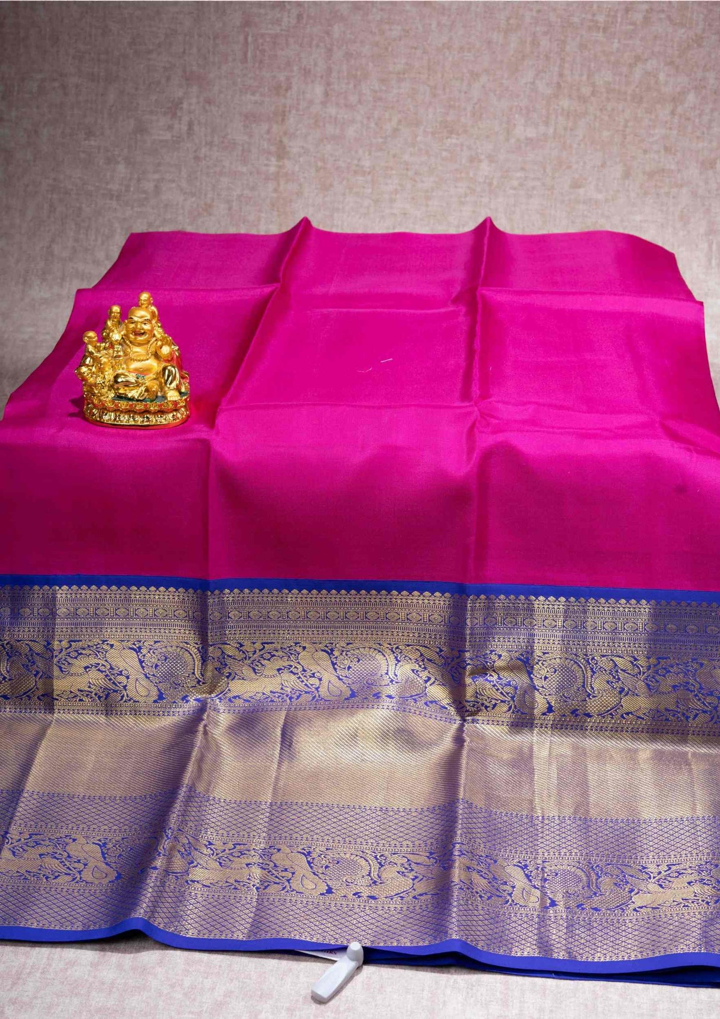 Pure Silk Pattu Pavadai ( Magenta Pink ) With Royal Blue Blouse  44"