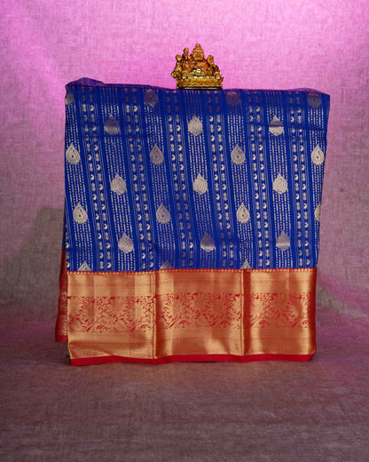 Semi Silk Pattu Pavadai ( Navy Blue ) With Red Blouse 36"