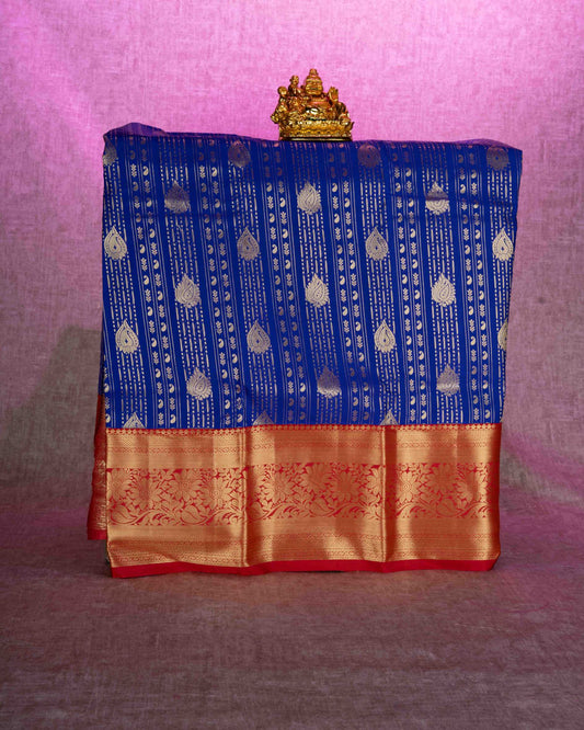 Mix Pattu Pavadai ( Navy Blue ) With Red Blouse 36"