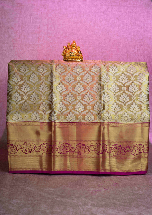 Mix Silk Pattu Pavadai ( Gold Tissue ) With Magenta Border  44"