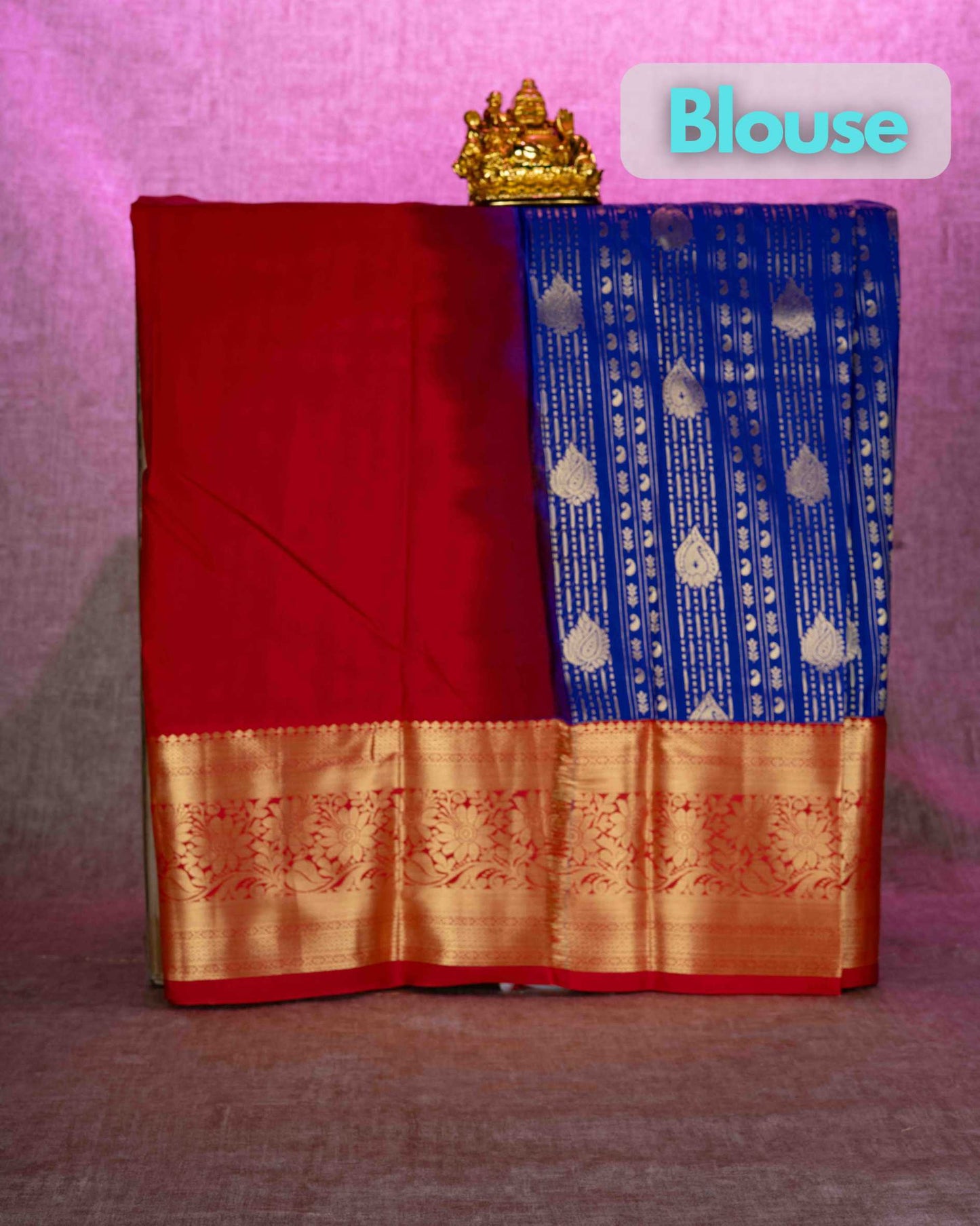 Semi Silk Pattu Pavadai ( Navy Blue ) With Red Blouse 36"