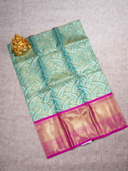 Pure Silk Pattu Pavadai (Neon Green) With Pink Blouse 27"