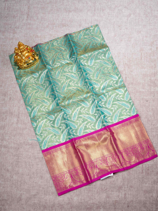 Pure Silk Pattu Pavadai (Neon Green) With Pink Blouse 27"
