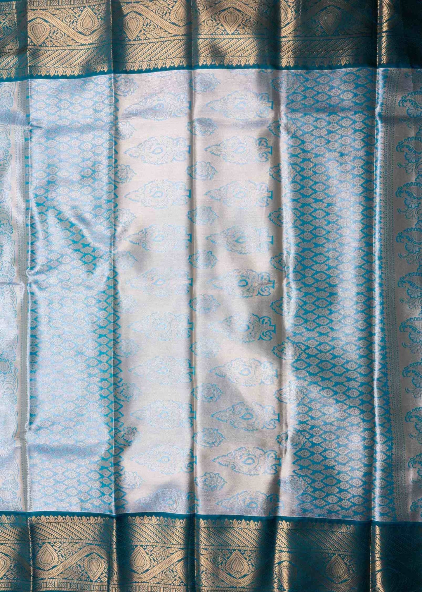 Beige Tissue Bridal Semi Silk Saree With Bottle Green Border