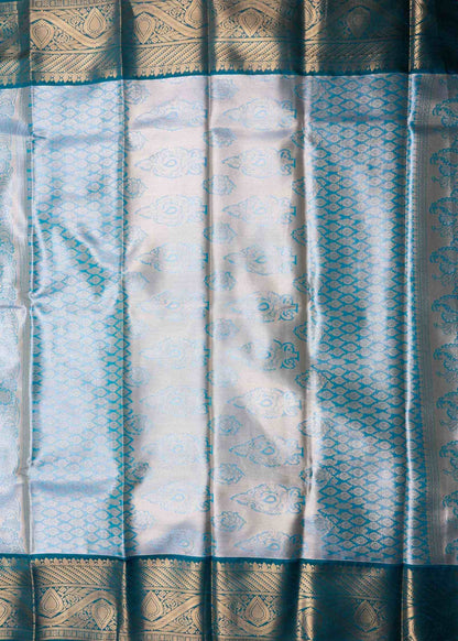 Beige Tissue Bridal Semi Silk Saree With Bottle Green Border