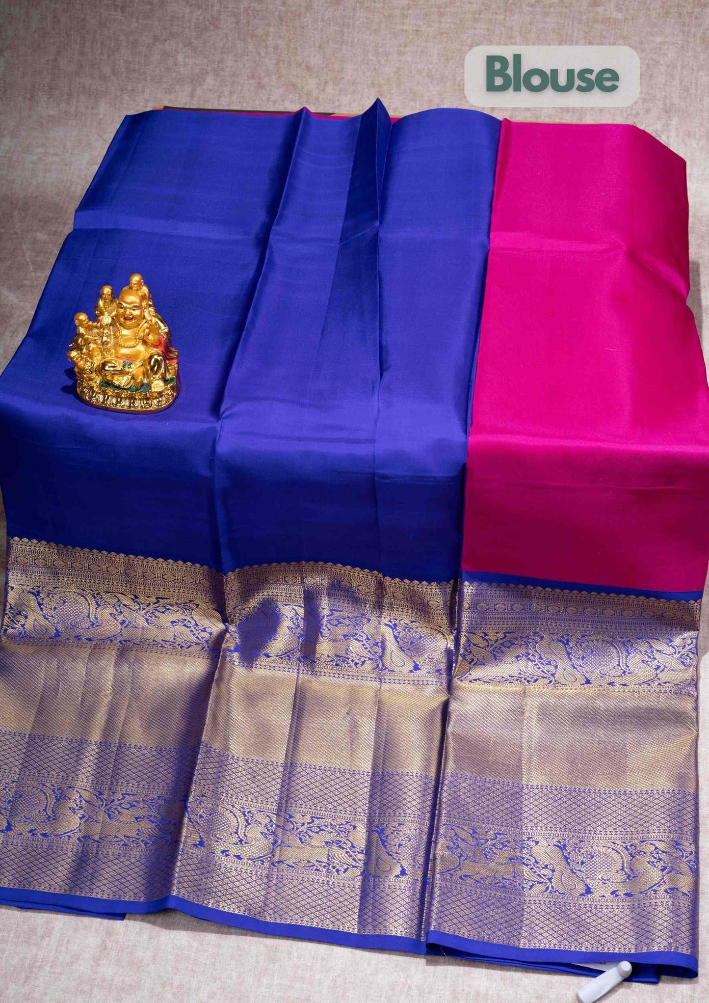 Pure Silk Pattu Pavadai ( Magenta Pink ) With Royal Blue Blouse  44"
