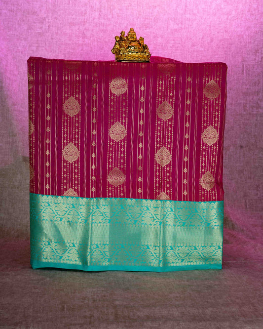 Mix Pattu Pavadai ( Magenta Pink ) With Rexsona Green Blouse 36"