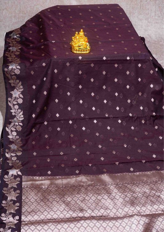 Fancy Cotton Mix Saree Brown With Grand Blouse