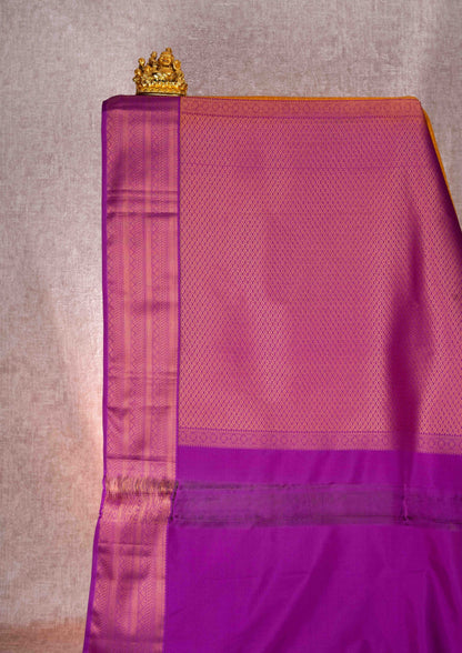 Mustard Yellow Checks Semi Silk Saree With Magenta Blouse