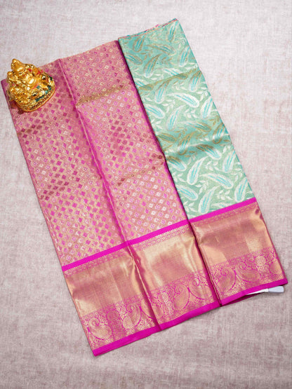 Pure Silk Pattu Pavadai (Neon Green) With Pink Blouse 27"