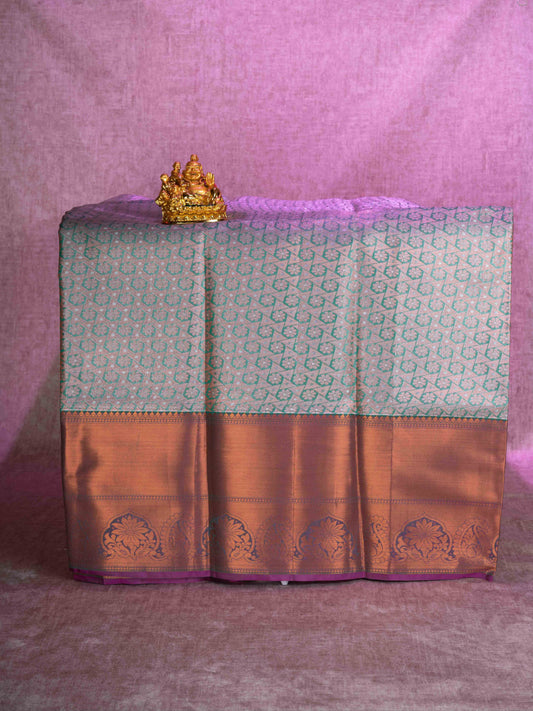 Mix Pattu Pavadai (Light Green) With Purple Blouse 44"
