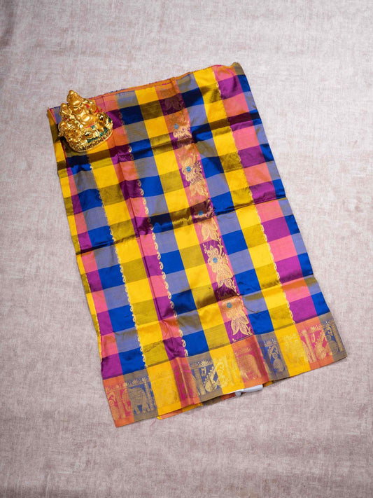 Pure Silk Pattu Pavadai (MultiColour Checks) With Pinkish Orange Blouse 27"