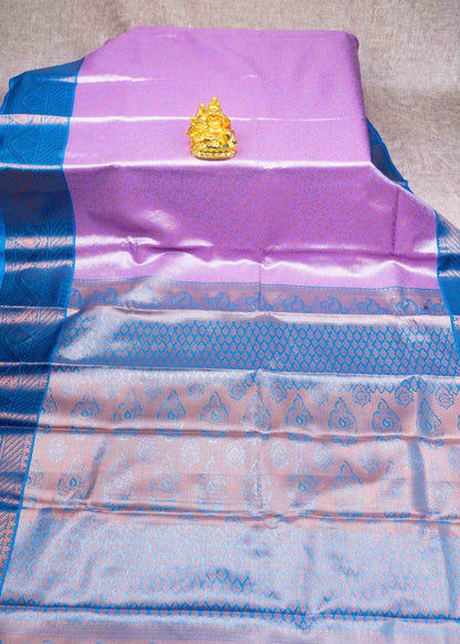 Beige Tissue Bridal Semi Silk Saree With Bottle Green Border