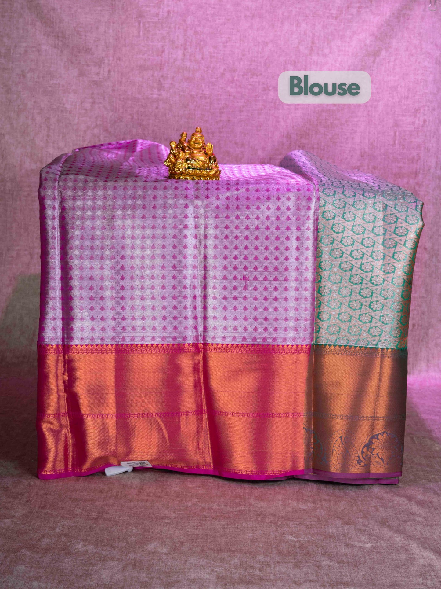 Mix Pattu Pavadai (Light Green) With Purple Blouse 44"