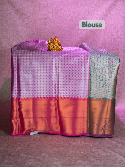 Mix Pattu Pavadai (Light Green) With Purple Blouse 44"