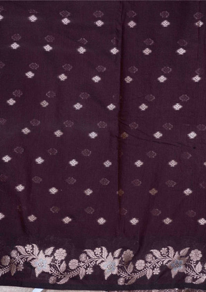 Fancy Cotton Mix Saree Brown With Grand Blouse