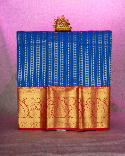 Mix Pattu Pavadai ( Royal Blue ) With Red Blouse 36"