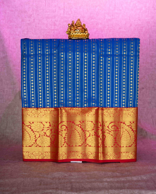 Mix Pattu Pavadai ( Royal Blue ) With Red Blouse 36"