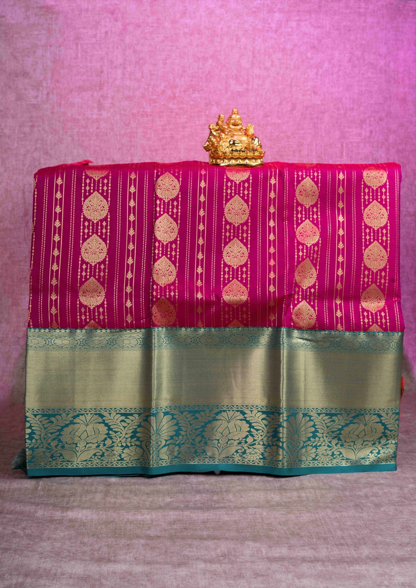 Mix Silk Pattu Pavadai ( Dark Pink ) With Peacock Green Blouse  44"